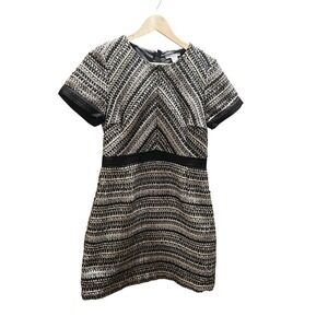 H&M Black White Wool Blend‎ Short Sleeve Lined Short Dress Size 10